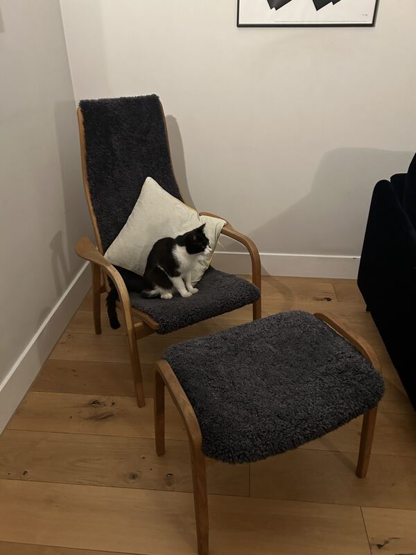Lamino armchair and footstool in sheepskin