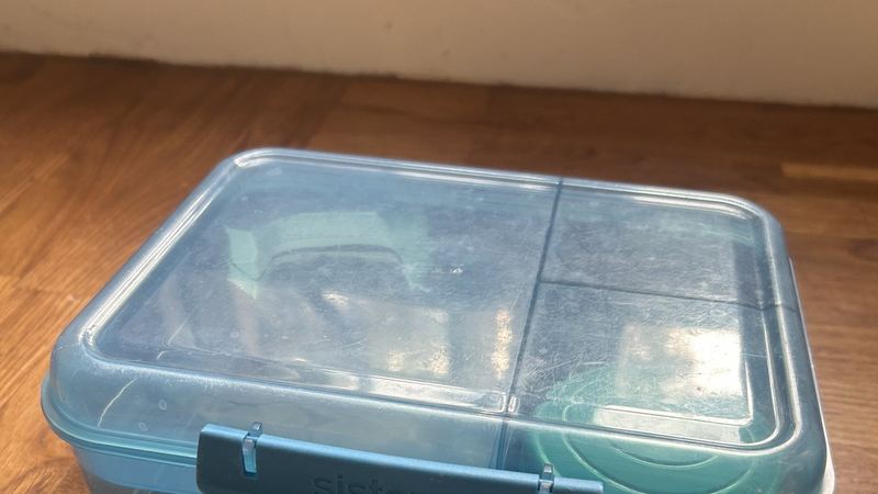 Sistema Bento Box lunchbox, blue, closed on a kitchen counter
